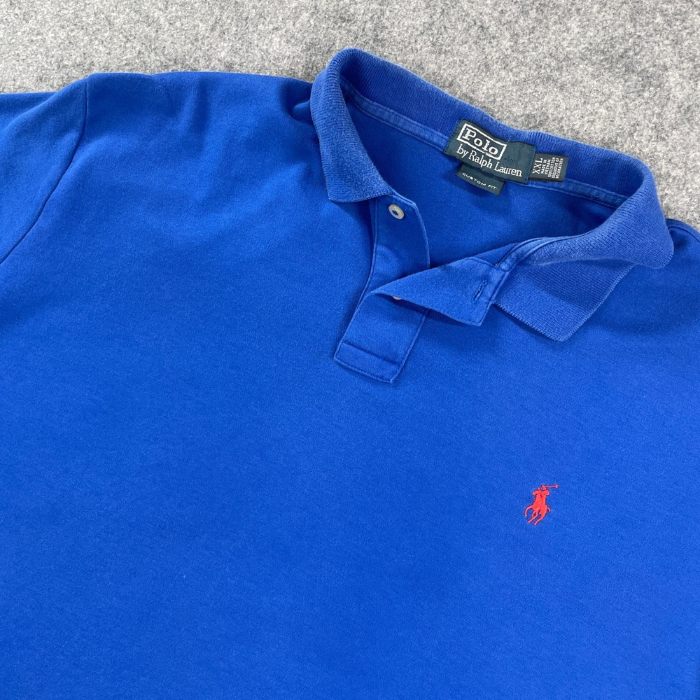 Polo Ralph Lauren Vintage Mens Polo Shirt XXL Blue Short Sleeve Custom Fit Prep